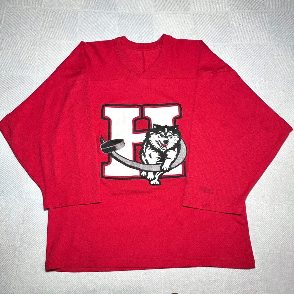 Vintage CCM Hockey Jersey Mens Medium Husky Mascot Number #27 Red Air-Knit